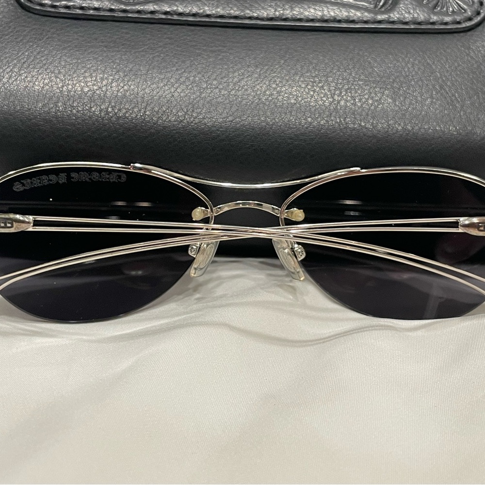 CHROME HEARTS Vintage NWOT Sterling Silver Blue Wire Frame Metal Logo Sunglasses - Picture 6 of 13